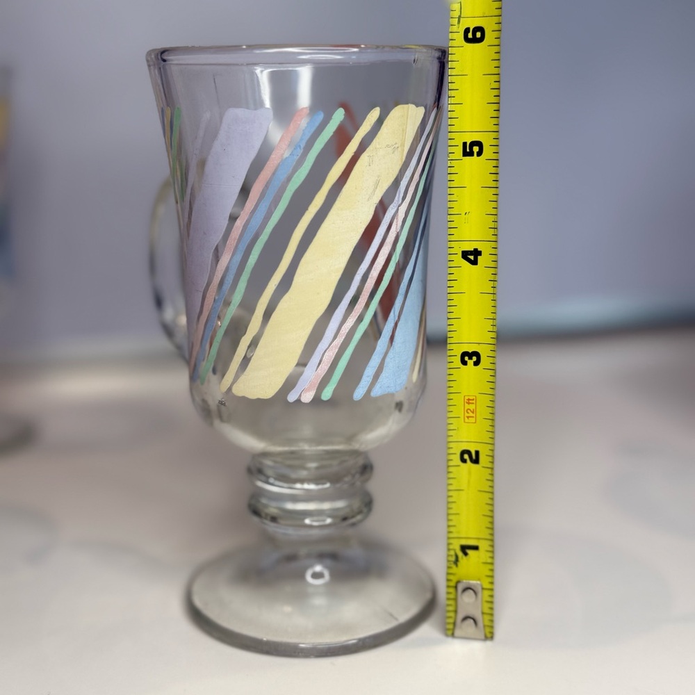 Vintage Colorful Striped Glass Mugs Set of 4 - Picture 5 of 6